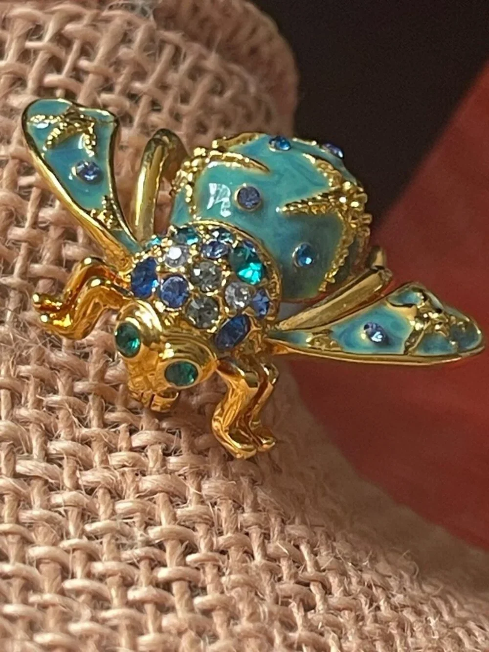 Joan Rivers Seaside Ocean Starfish Bumblebee Brooch Blue Enamel Gold-Tone Vtg
